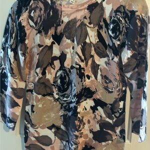 Isaac Mizrahi Abstract Floral Blouse in Black, Brown, and Cream